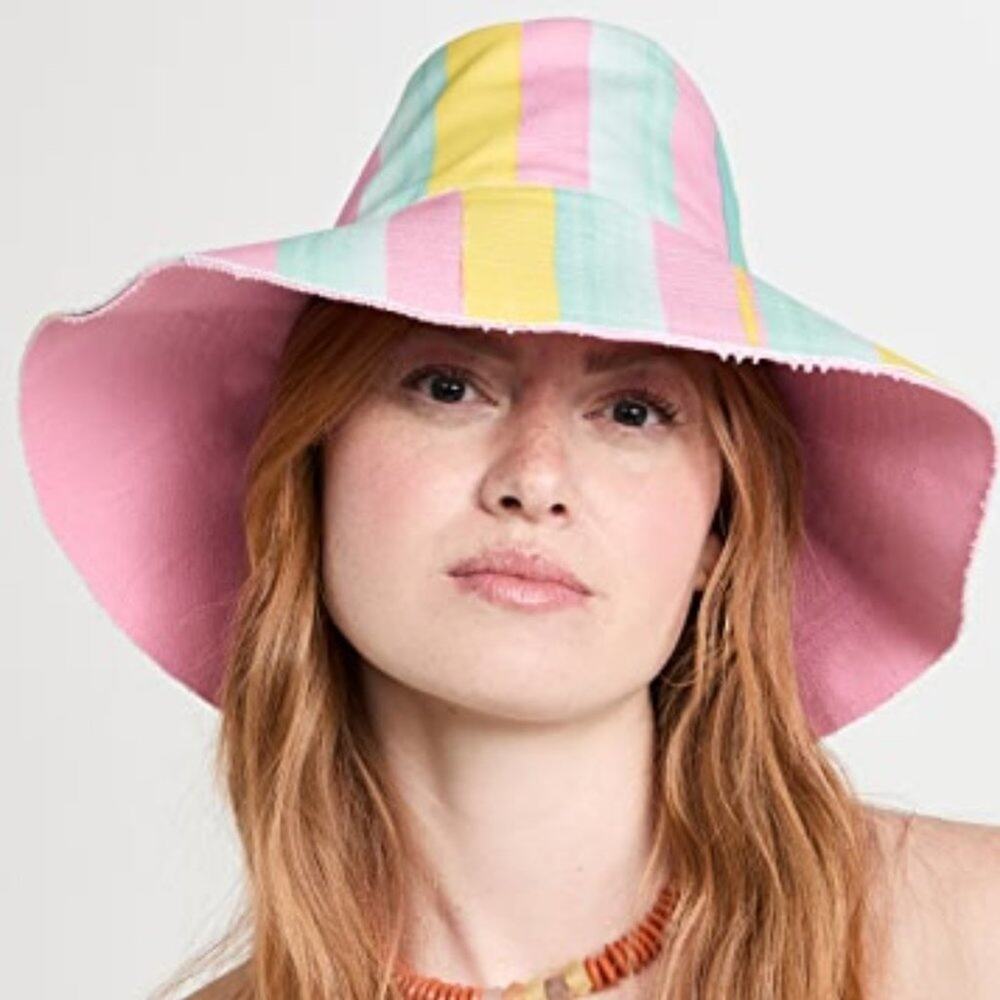 Kerri Rosenthal Bucket Hat - Pink & Pastel Stripe Wide Brim Sun Hat